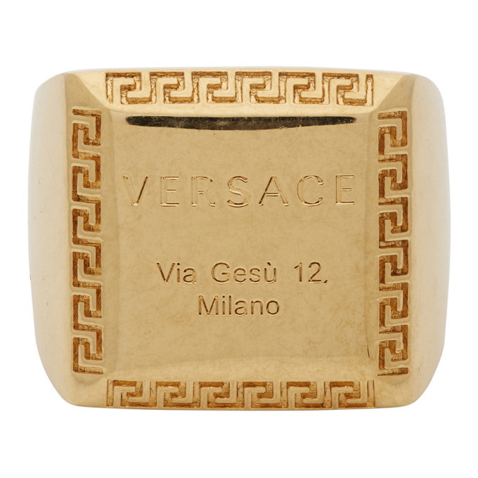 Photo: Versace Gold Address Plate Square Ring