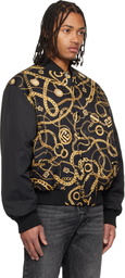 Balmain Black Chaînes Pattern & Monogram Reversible Bomber Jacket
