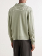 BODE - Blaze Embroidered Wool Polo Shirt - Green