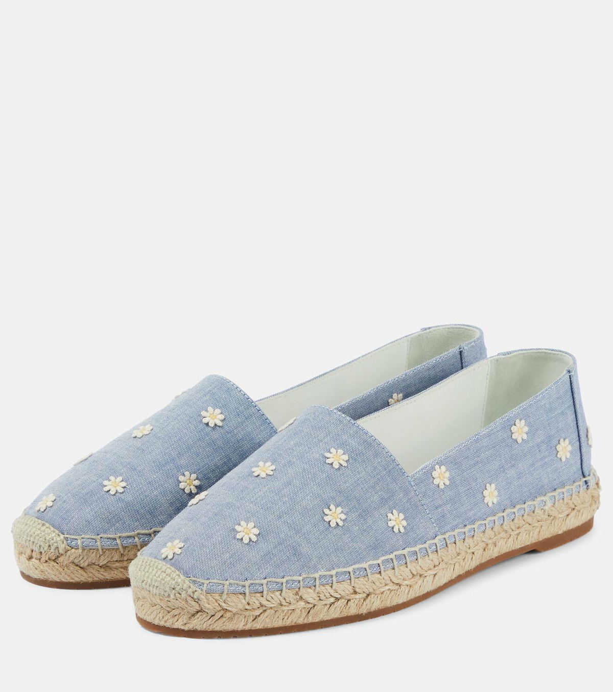 Manolo Blahnik Susille embroidered chambray espadrilles