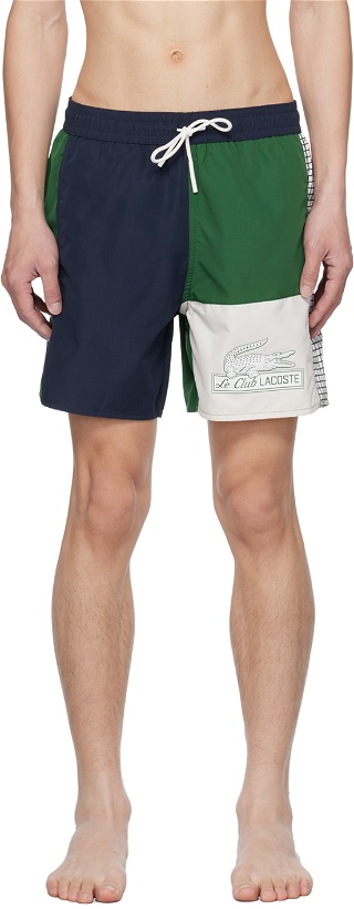 Photo: Lacoste Navy & Green Colorblock Swim Shorts