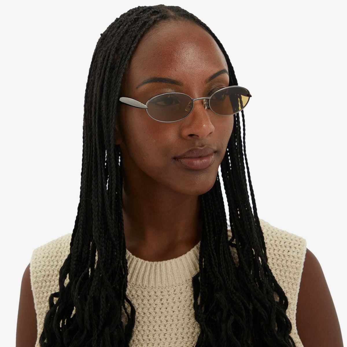 Bottega Veneta Eyewear Bottega Veneta Sardine Sunglasses in Ruthenium/Yellow 