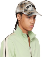 Palm Angels Brown & White Curved Logo Check Baseball Cap