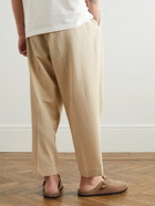 LE 17 SEPTEMBRE - Ripple Tapered Pleated Cotton-Blend Seersucker Trousers - Neutrals
