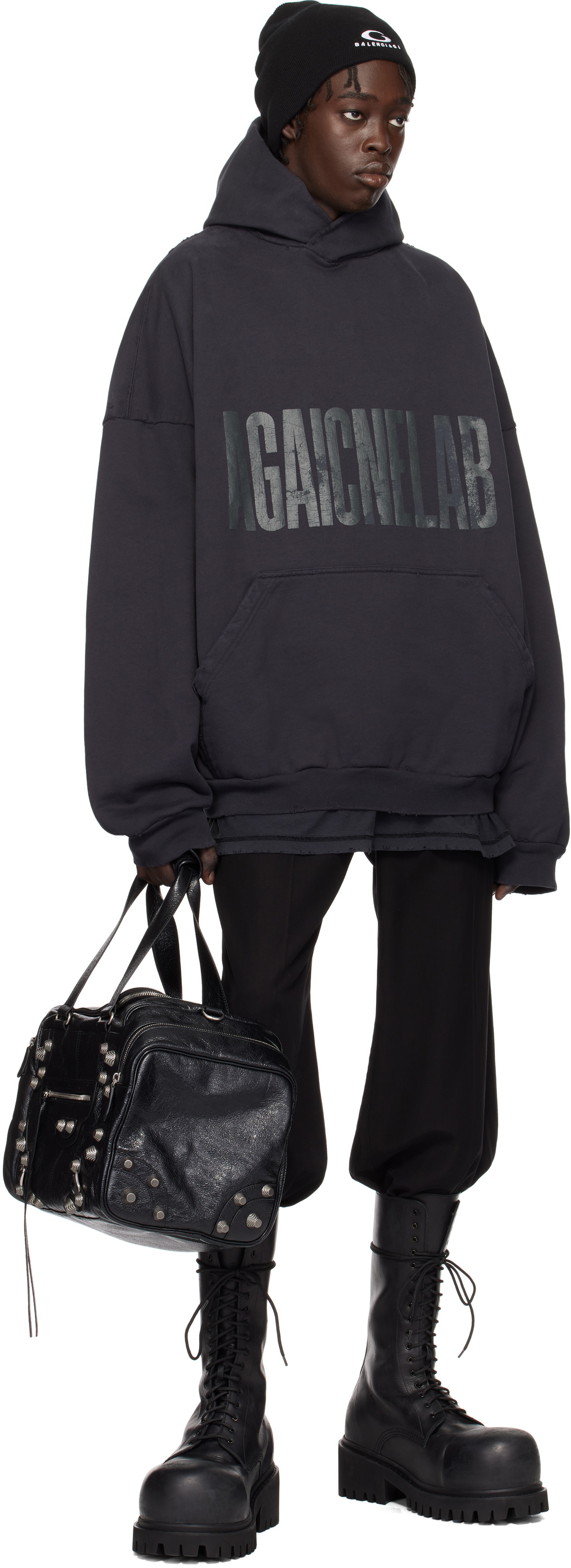 Balenciaga Black 'Agaicnelab' Large Fit Hoodie Balenciaga