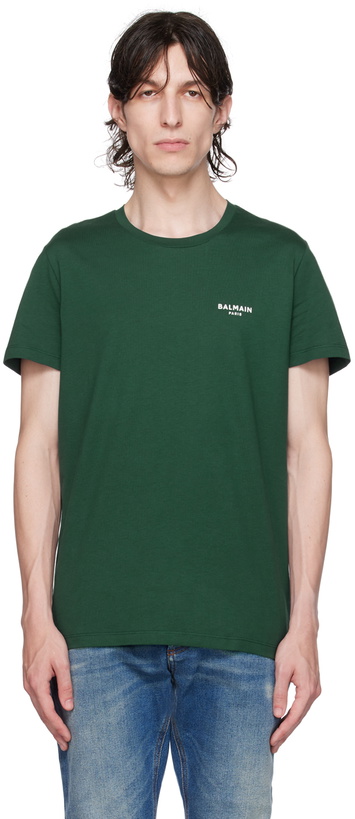 Photo: Balmain Green Flocked T-Shirt