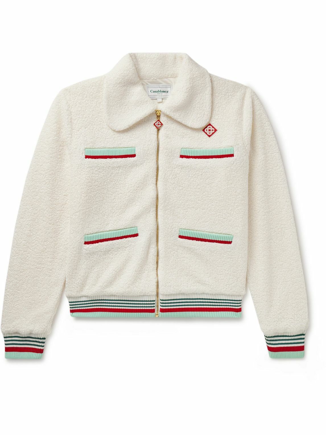 Casablanca - Appliquéd Striped Bouclé Track Jacket - White
