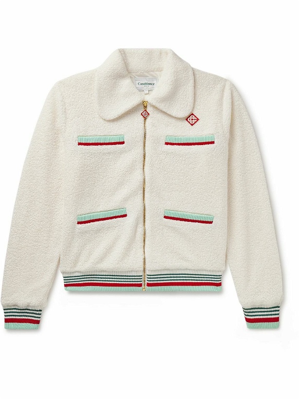 Photo: Casablanca - Appliquéd Striped Bouclé Track Jacket - White