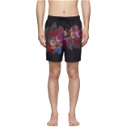 Dries Van Noten Black and Multicolor Phibbs Floral Swim Shorts
