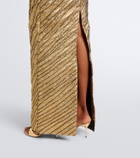 Marmar Halim Striped asymmetric brocade bustier gown