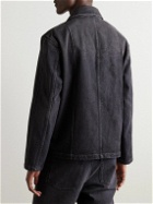 LOEWE - Logo-Debossed Leather-Trimmed Denim Jacket - Black
