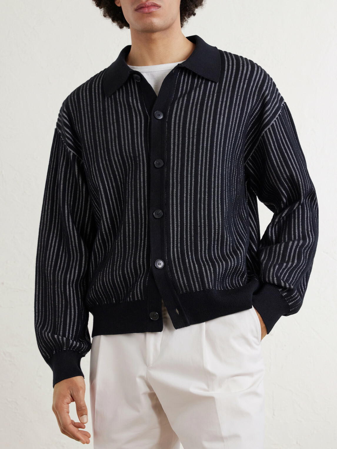 mfpen - Formal Striped Ribbed Cotton Cardigan - Black