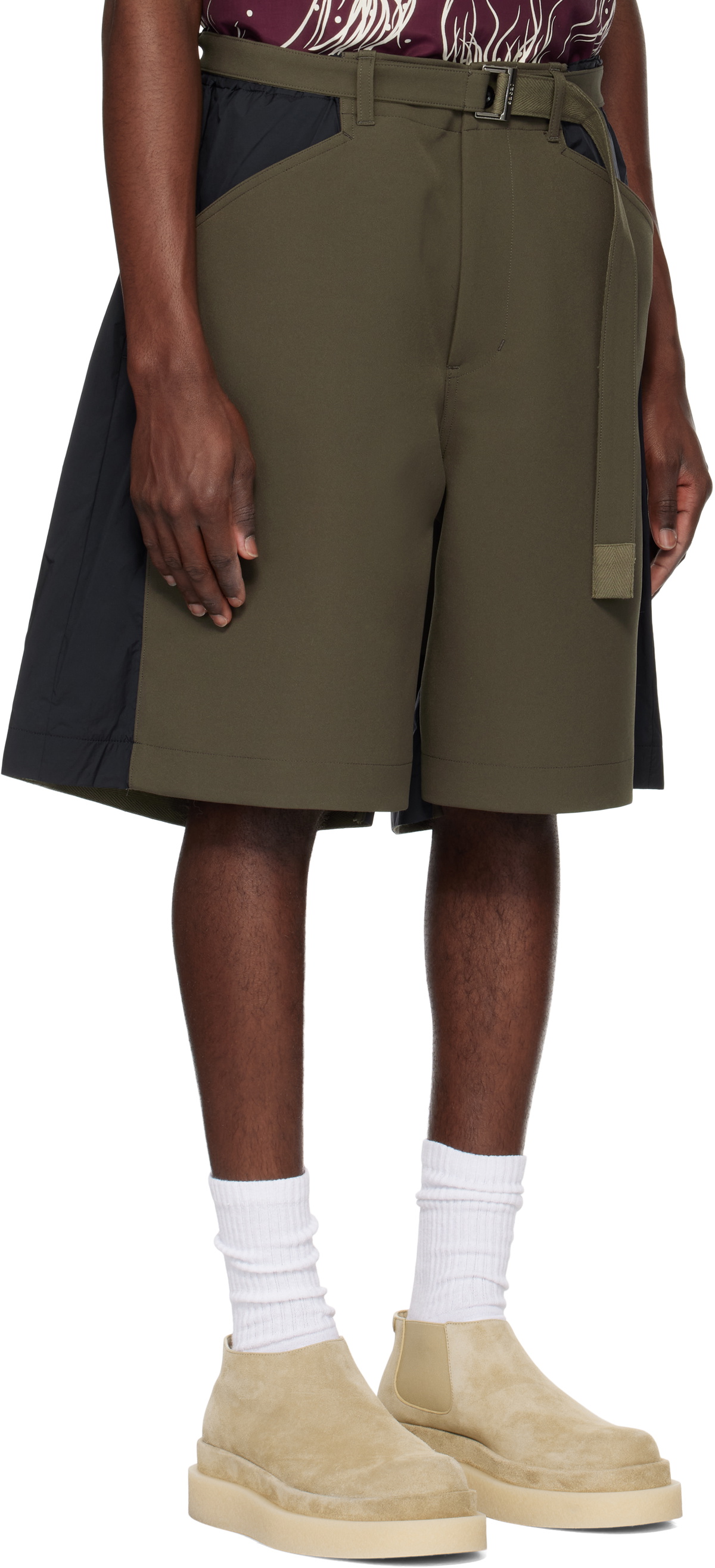 sacai Khaki Matelasse Twill Mix Shorts Sacai