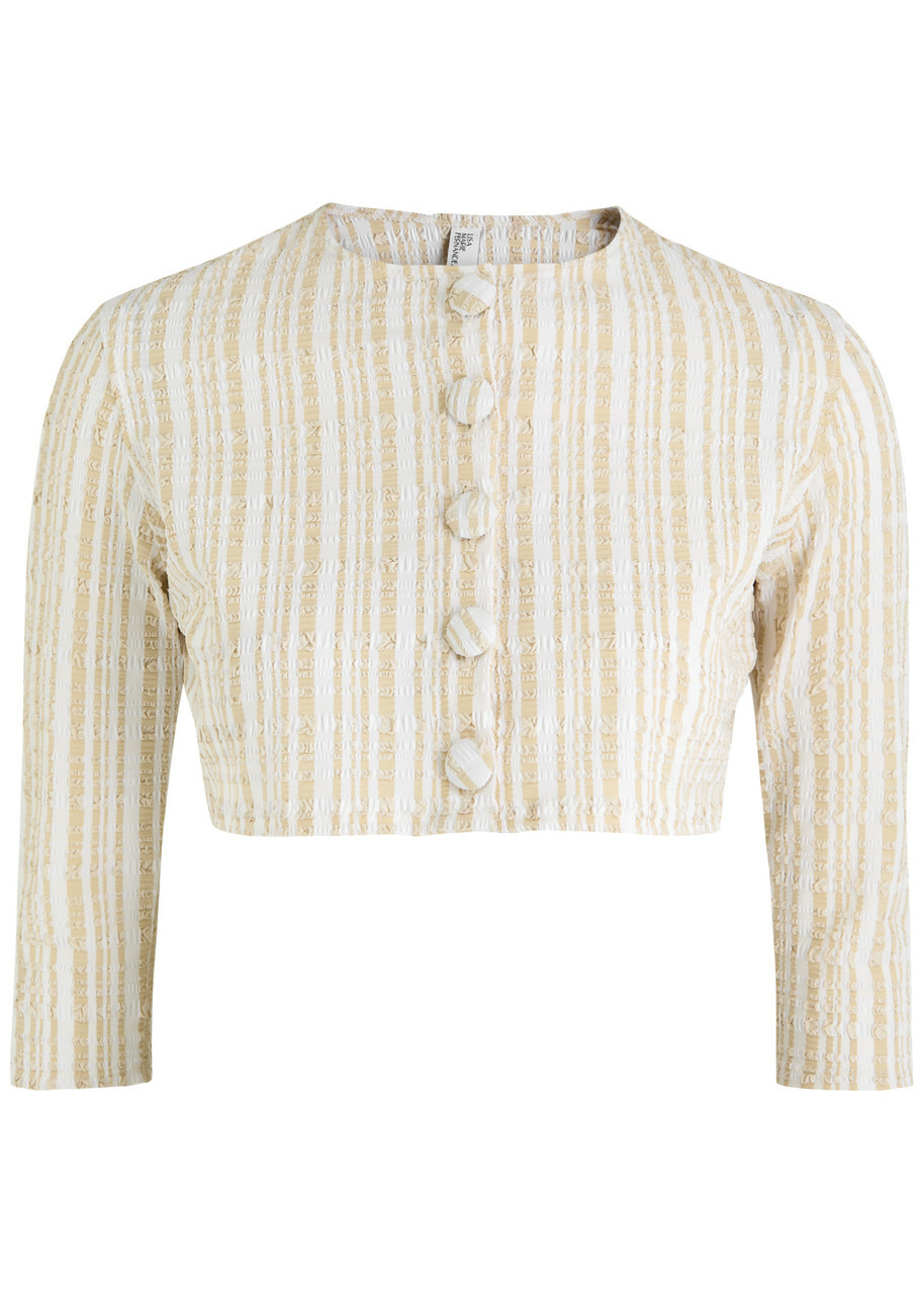 Lisa Marie Fernandez Striped Seersucker Cardigan White