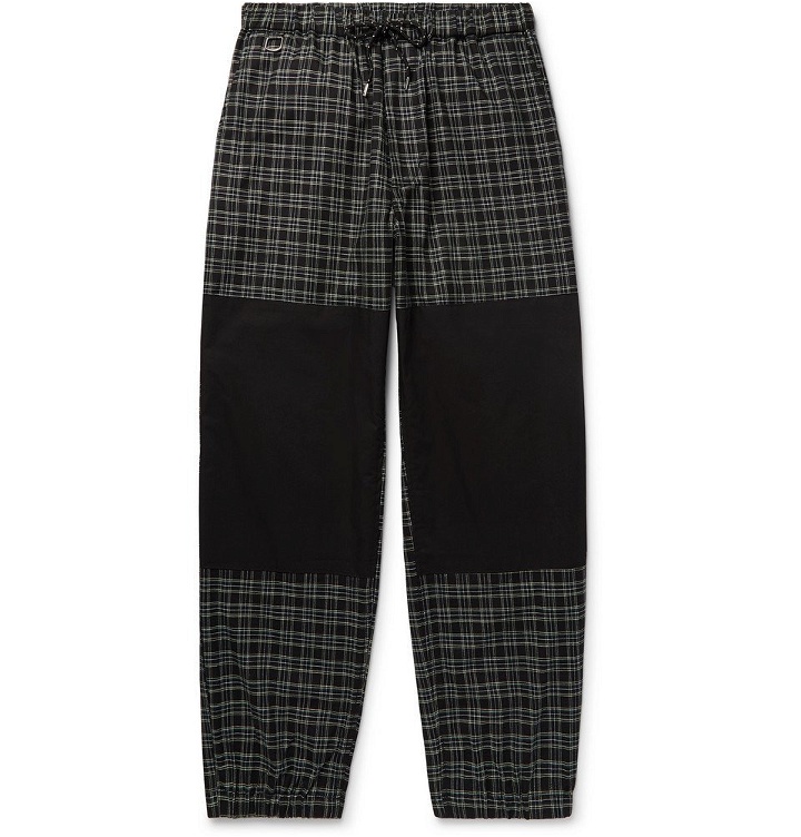 Photo: Flagstuff - Tapered Poplin-Panelled Checked Cotton-Twill Drawstring Trousers - Black