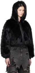 Juun.J Black Zip Reversible Faux-Fur Bomber Jacket