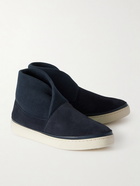 Mulo - Suede and Ribbed-Knit Slippers - Blue