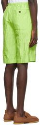 Dries Van Noten Green Silk Quilted Shorts