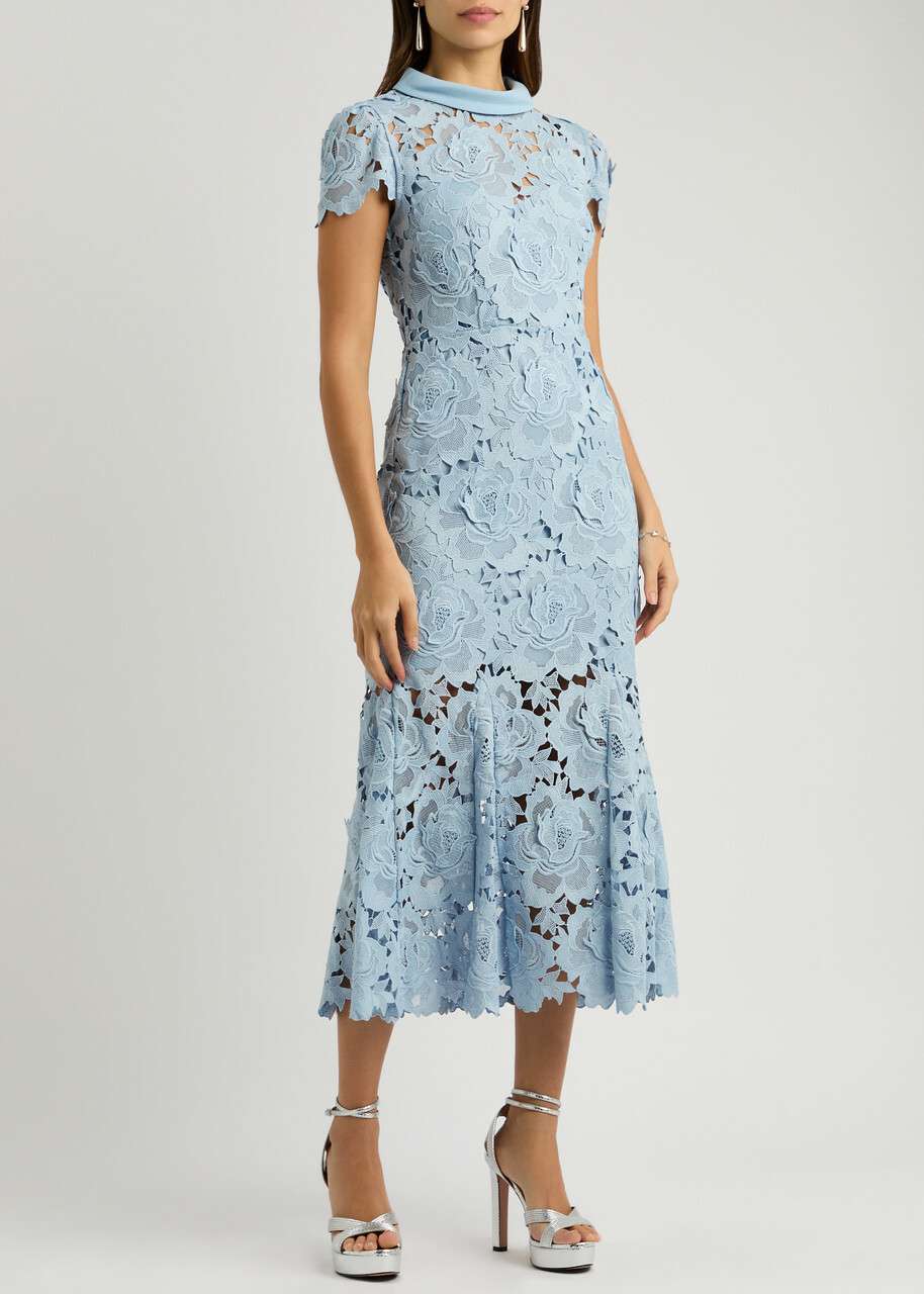 Self-portrait Guipure Lace Midi Dress Blue Self-Portrait Self-portrait Guipure Lace Midi Dress Blue Self-Portrait