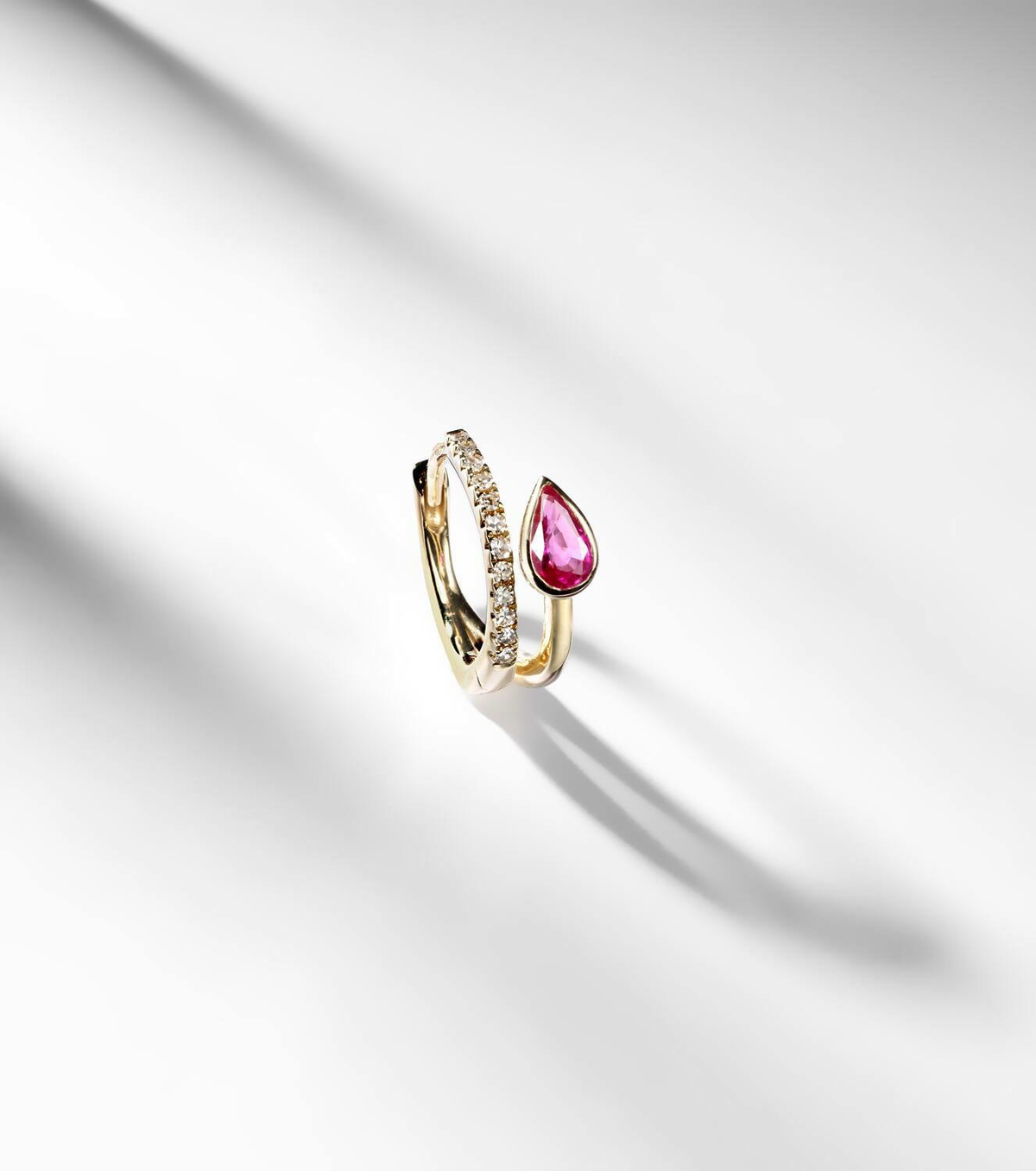 Roxanne First 14kt gold single hoop earring with diamonds and sapphire