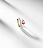 Roxanne First 14kt gold single hoop earring with diamonds and sapphire