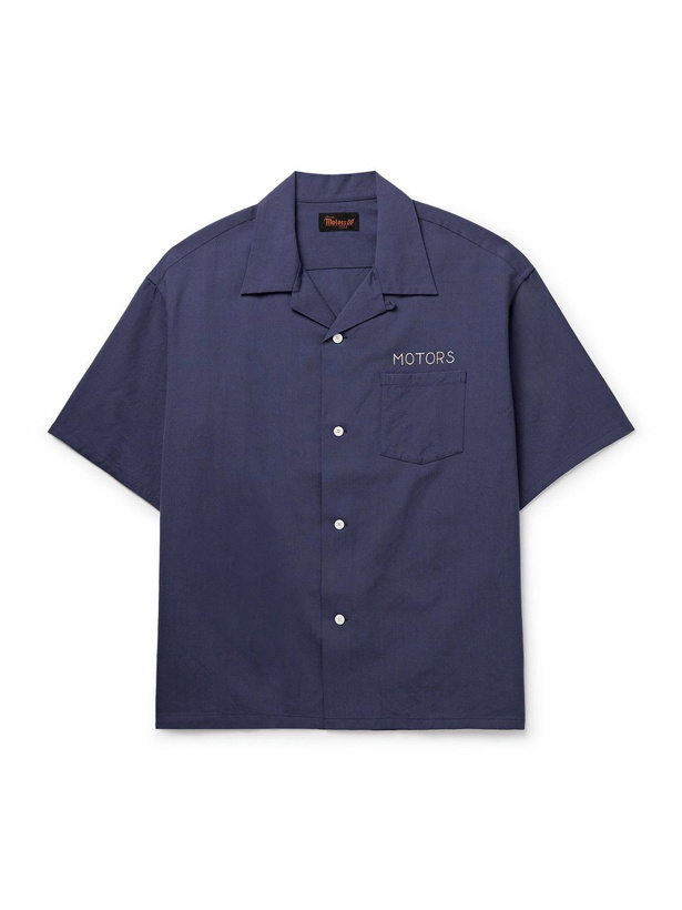 Photo: Visvim - Crosby Convertible-Collar Embroidered Wool and Linen-Blend Shirt - Blue