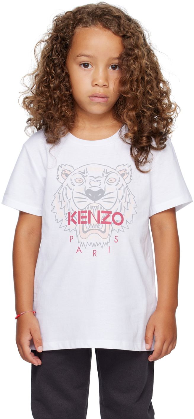 KENZO Girls Tiger Print T-Shirt in Ivory