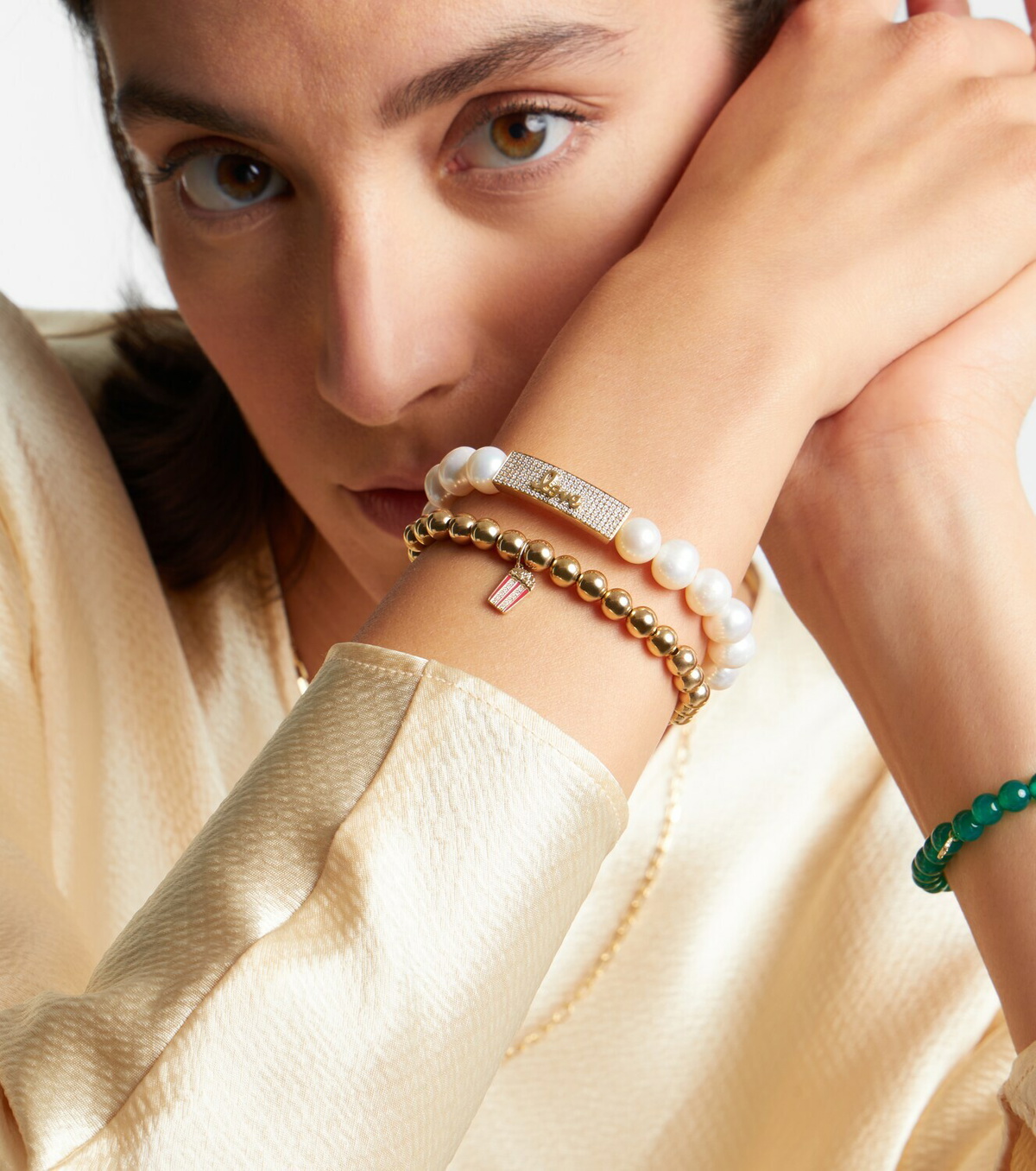 Sydney Evan 14kt gold charm bracelet with diamonds