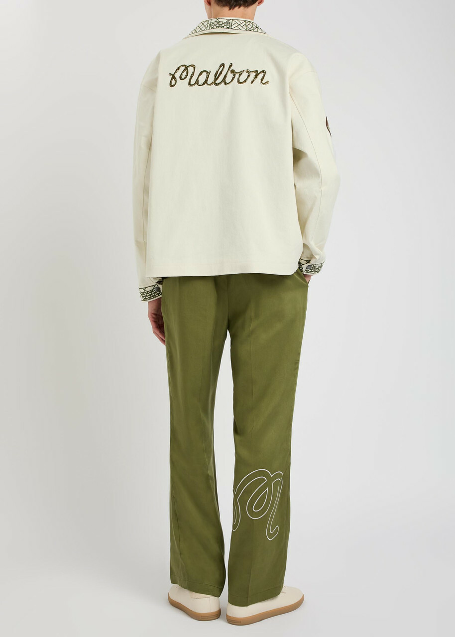 Malbon Harvets Embroidered Stretch-denim Jacket Cream