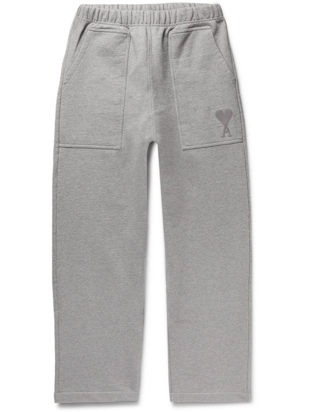 Photo: AMI PARIS - Logo-Embroidered Cotton-Jersey Sweatpants - Gray