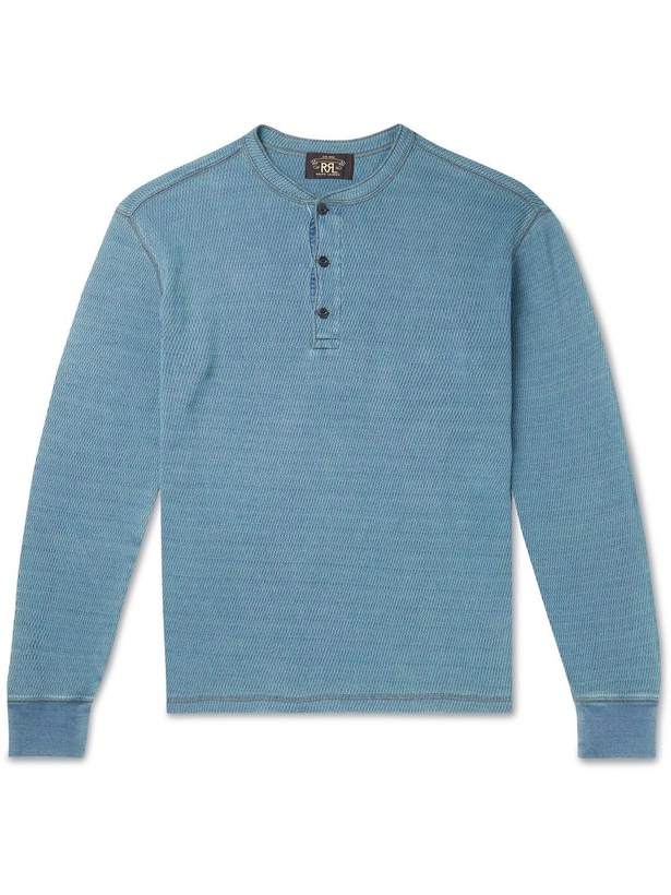 Photo: RRL - Textured-Cotton Henley T-Shirt - Blue