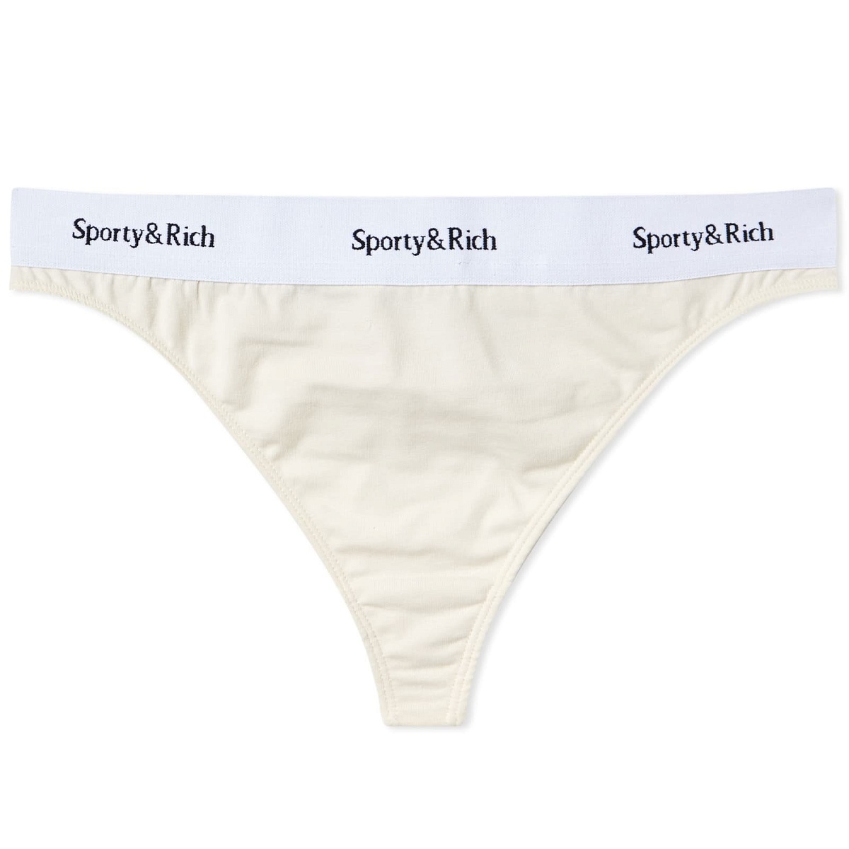 Sporty & Rich Women's Serif Logo Thong in Cream Sporty & Rich