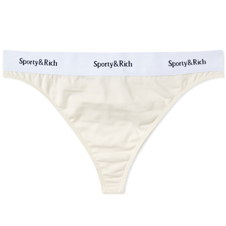 Photo: Sporty & Rich Women's Serif Logo Thong in Cream