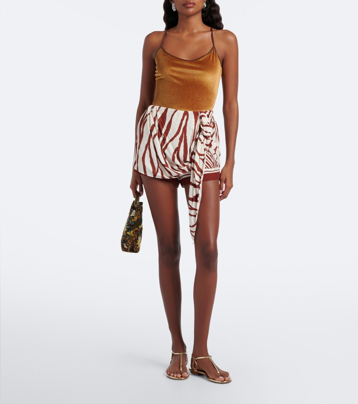 Jacques Wei Leather-trimmed printed shorts