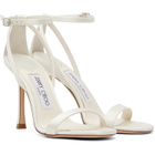 Jimmy Choo White Moza 100 Satin Crystal Buckle Heeled Sandals