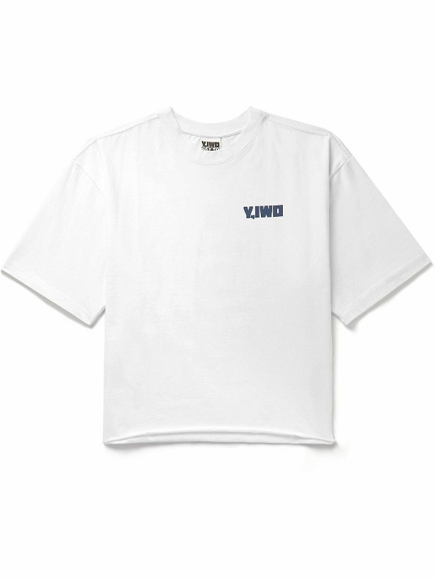 Photo: Y,IWO - Cropped Logo-Print Cotton-Jersey T-Shirt - White