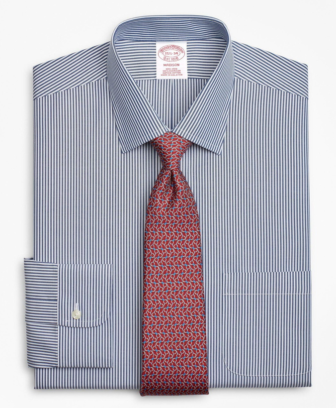 Photo: Brooks Brothers Men's Madison Relaxed-Fit Dress Shirt, Non-Iron Stripe | Navy