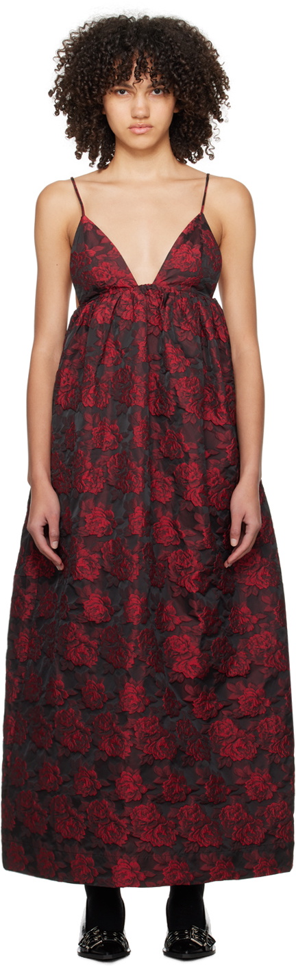 GANNI Black & Red Botanical Jacquard Maxi Dress GANNI