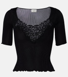 Saint Laurent Lace-trimmed ribbed-knit silk top