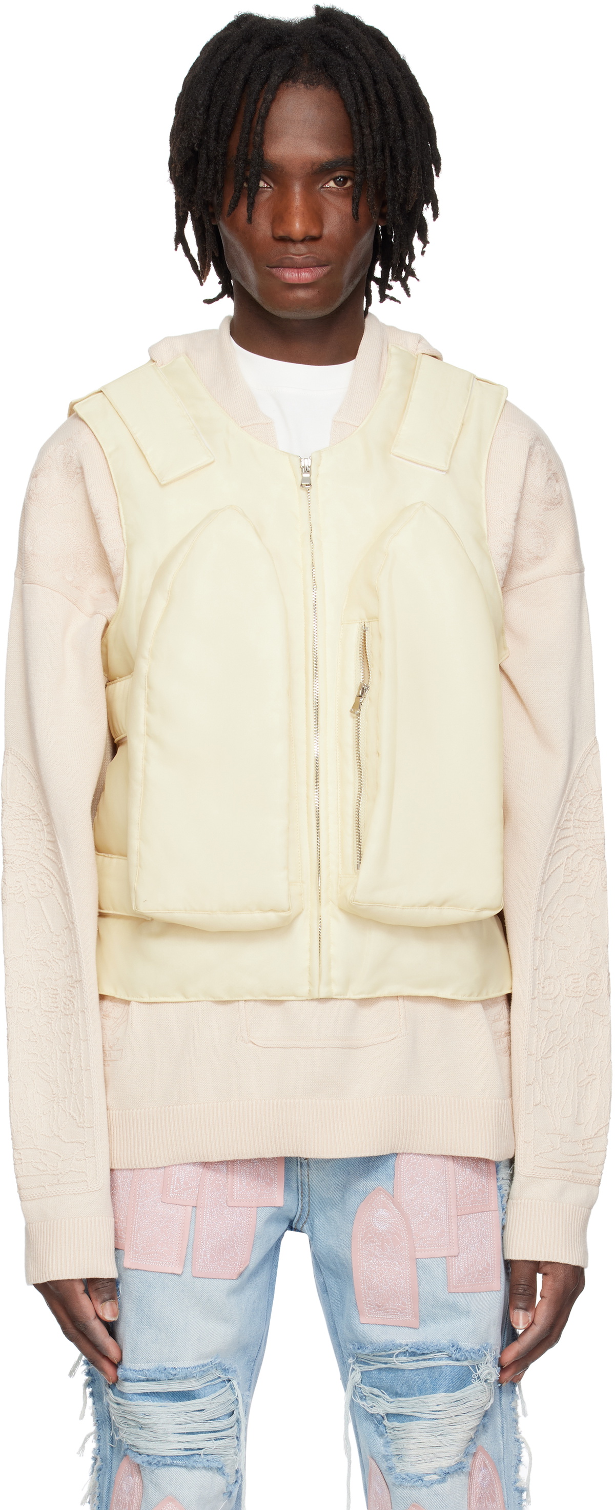 Who Decides War Beige Organza Bullet Point Vest