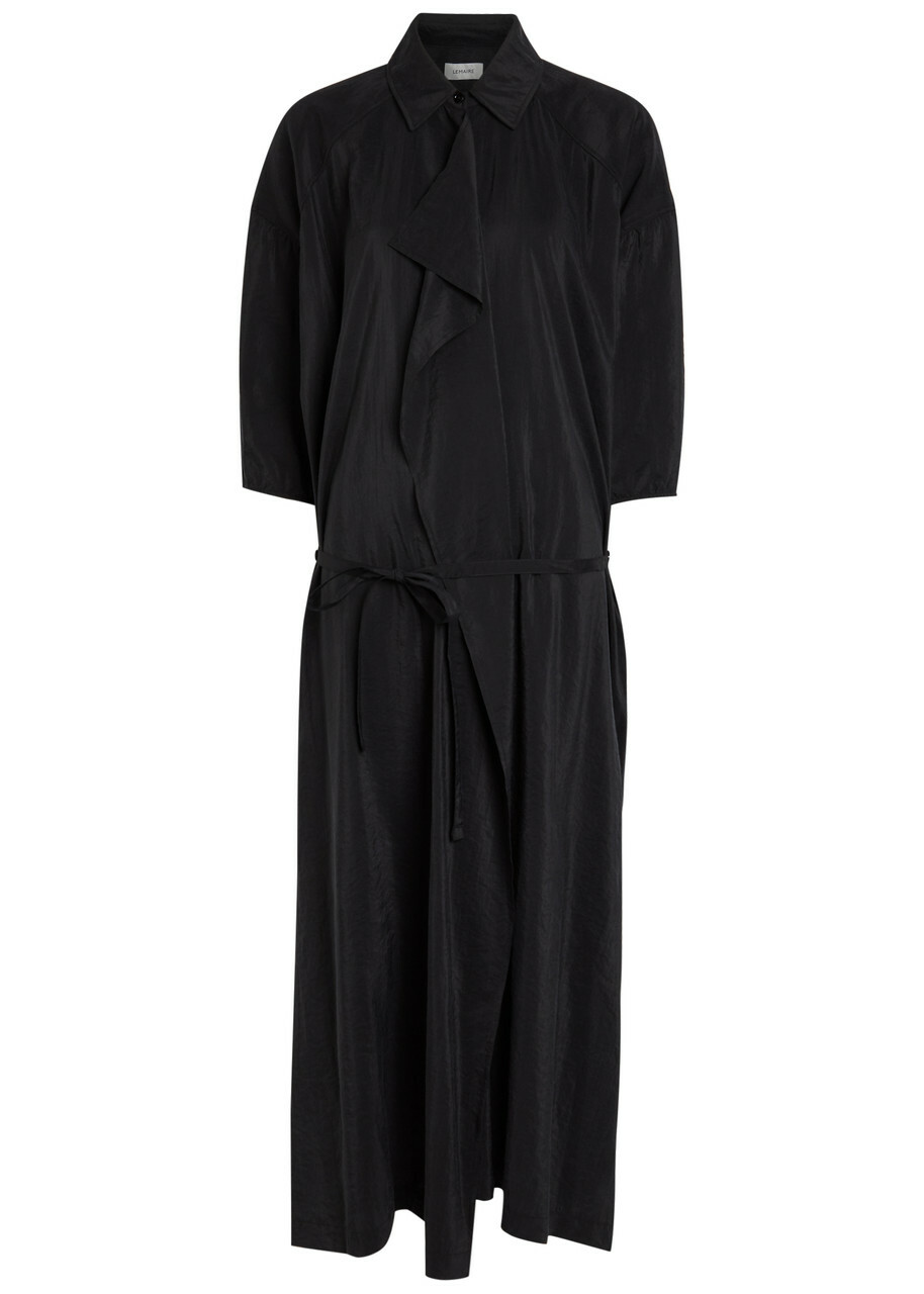 Lemaire Belted Brushed Silk-blend Midi Shirt Dress Black