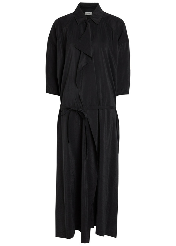 Photo: Lemaire Belted Brushed Silk-blend Midi Shirt Dress Black