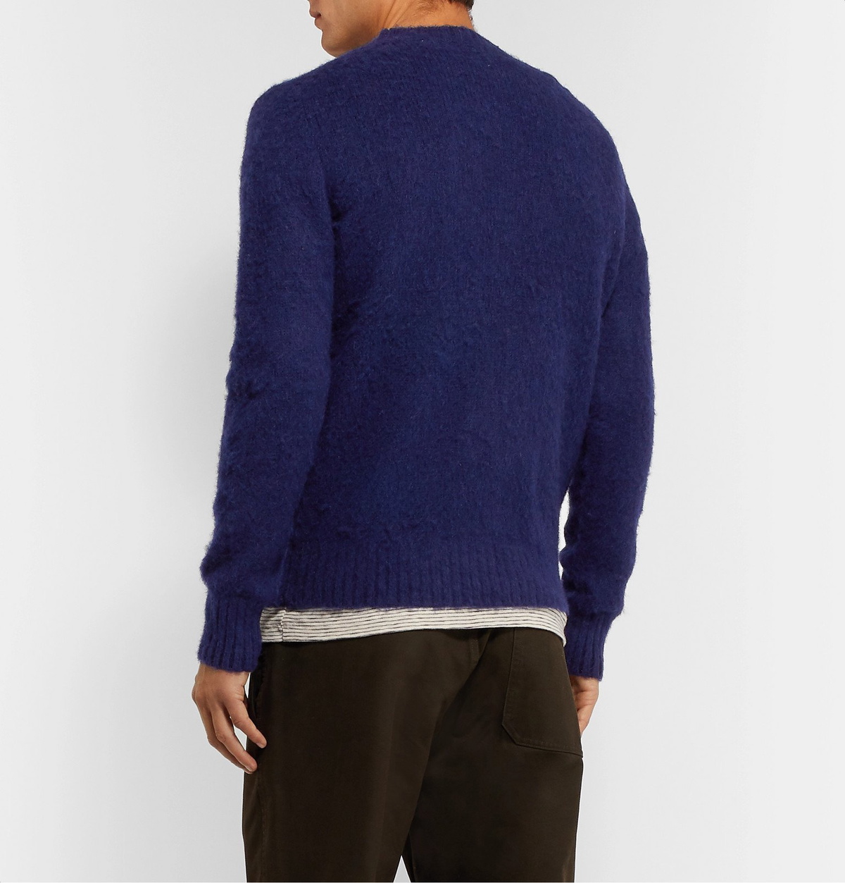 Aspesi Brushed Shetland Wool Sweater Blue Aspesi