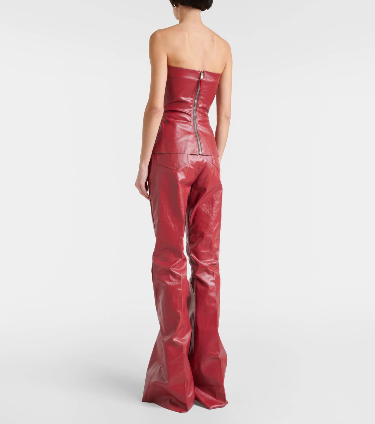 Pink Metallic Coated Denim Corset Top, Denim