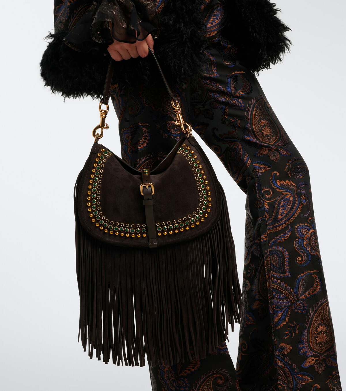Etro Pony Medium studded suede shoulder bag