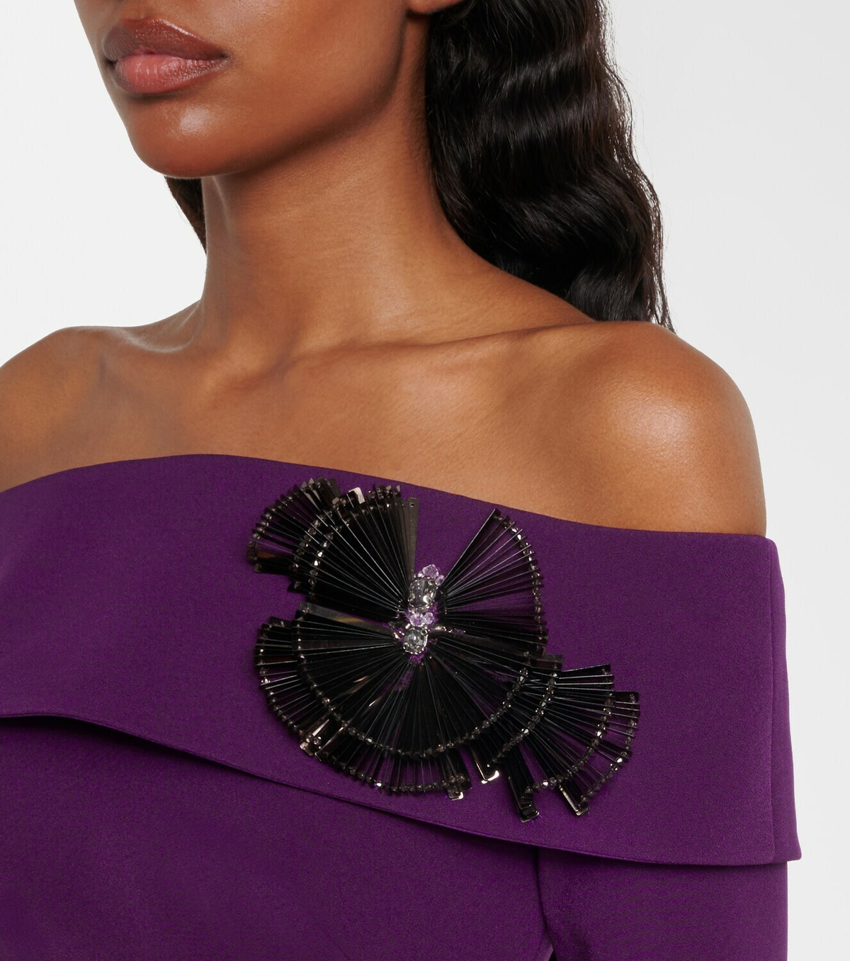 Safiyaa Lunelle embellished off-shoulder crêpe gown