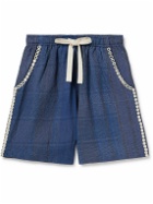 Kartik Research - Embellished Embroidered Cotton Drawstring Shorts - Blue