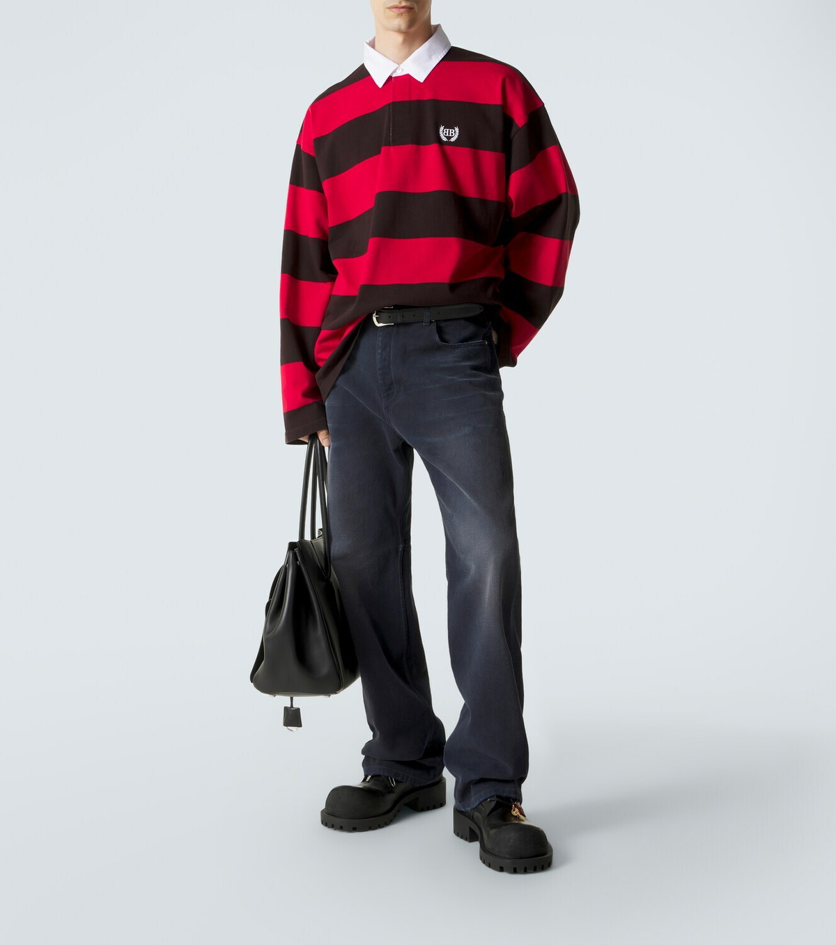 Balenciaga Oversized striped cotton jersey polo shirt