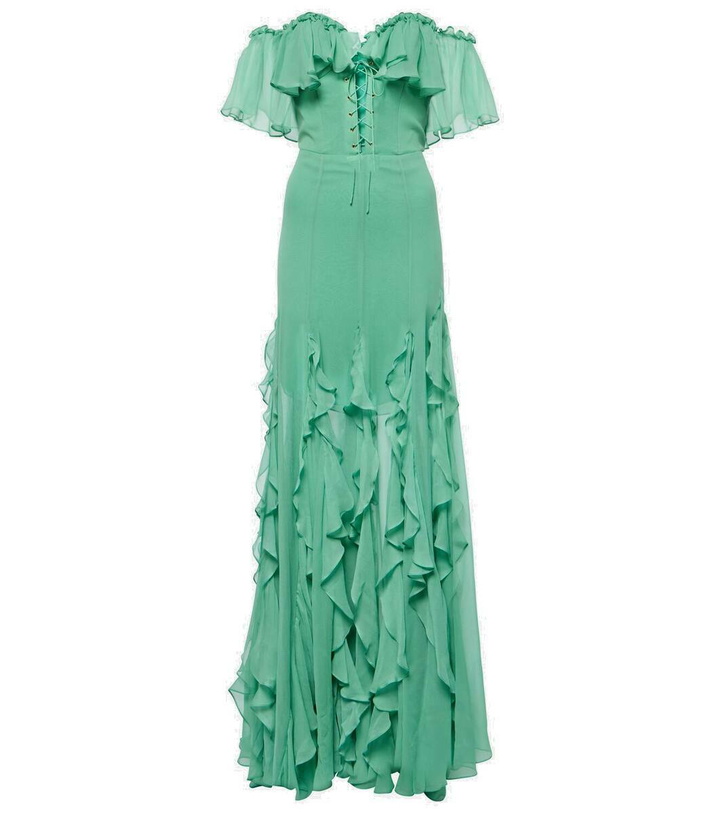 Photo: Costarellos Off-shoulder corset silk gown