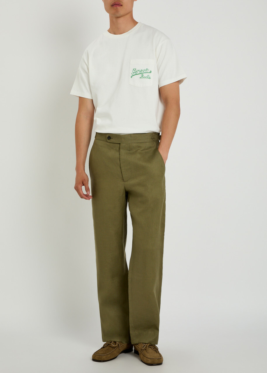 Bode Straight-leg Linen Trousers Olive